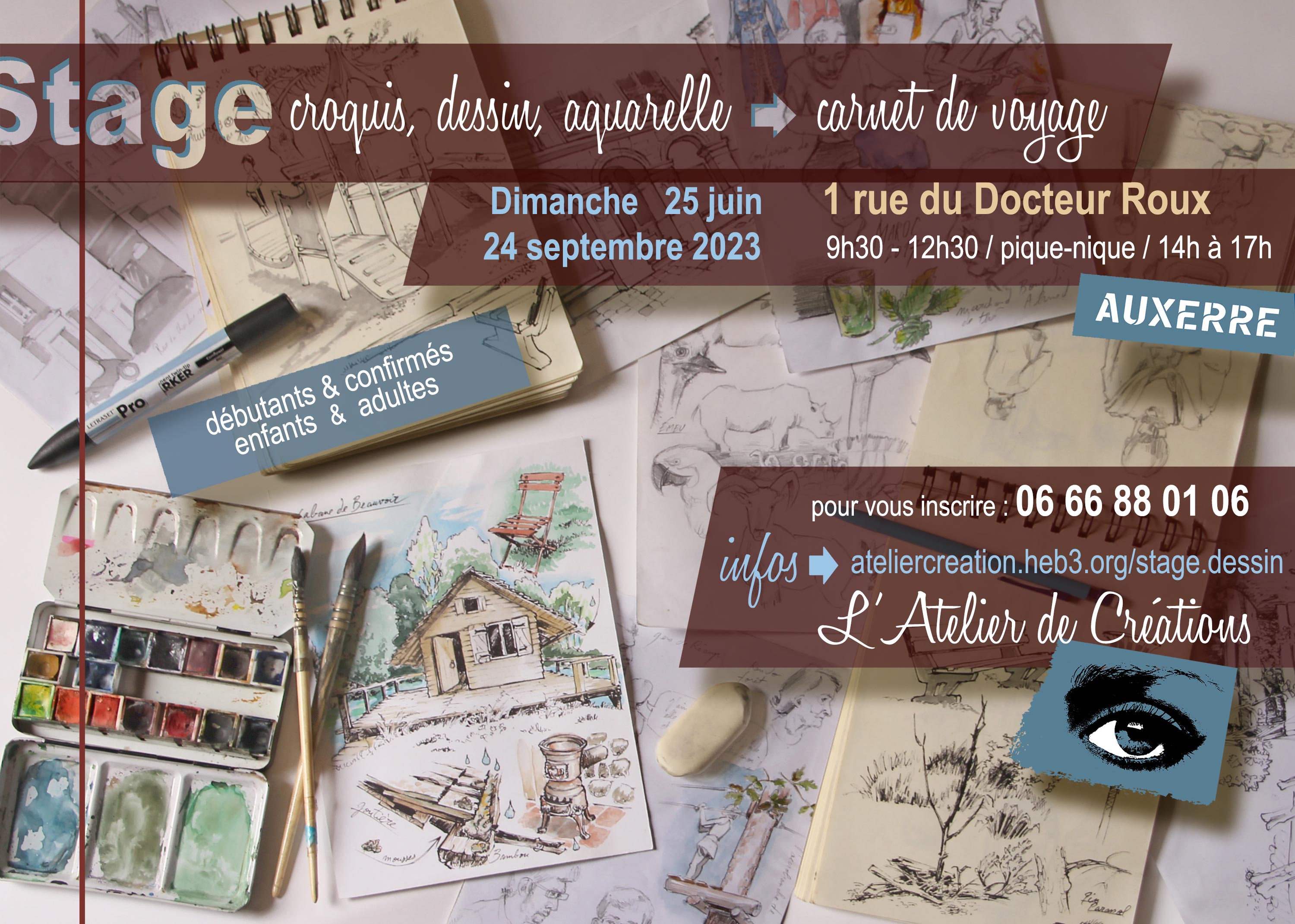 stage de dessin → aquarelle→ carnet de voyage - Auxerre - (89000) - dim. 24  sept. 23 - Spectable