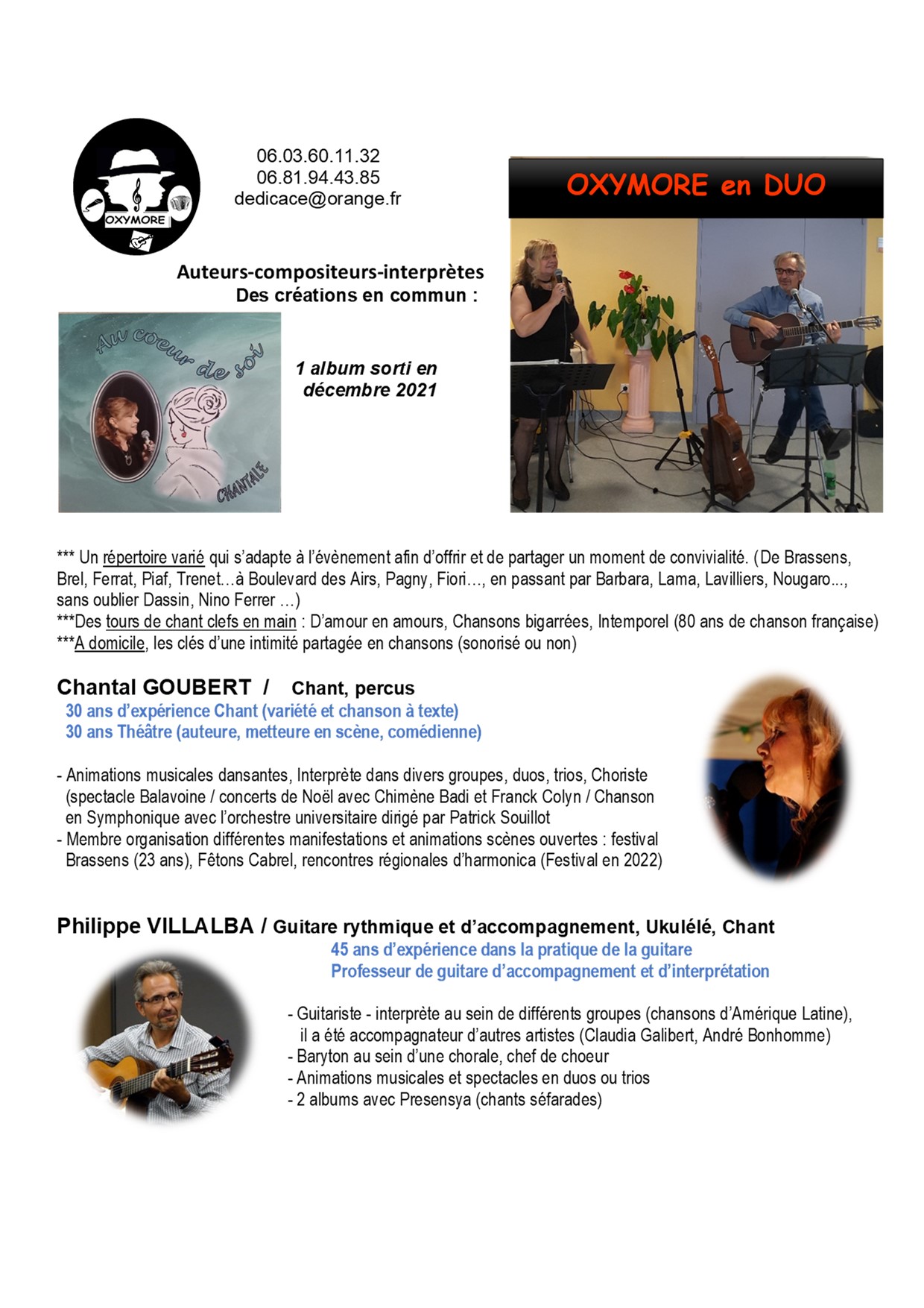 Oxymore En Duo Chanson Francaise Et Spectacles Voiron Spectable