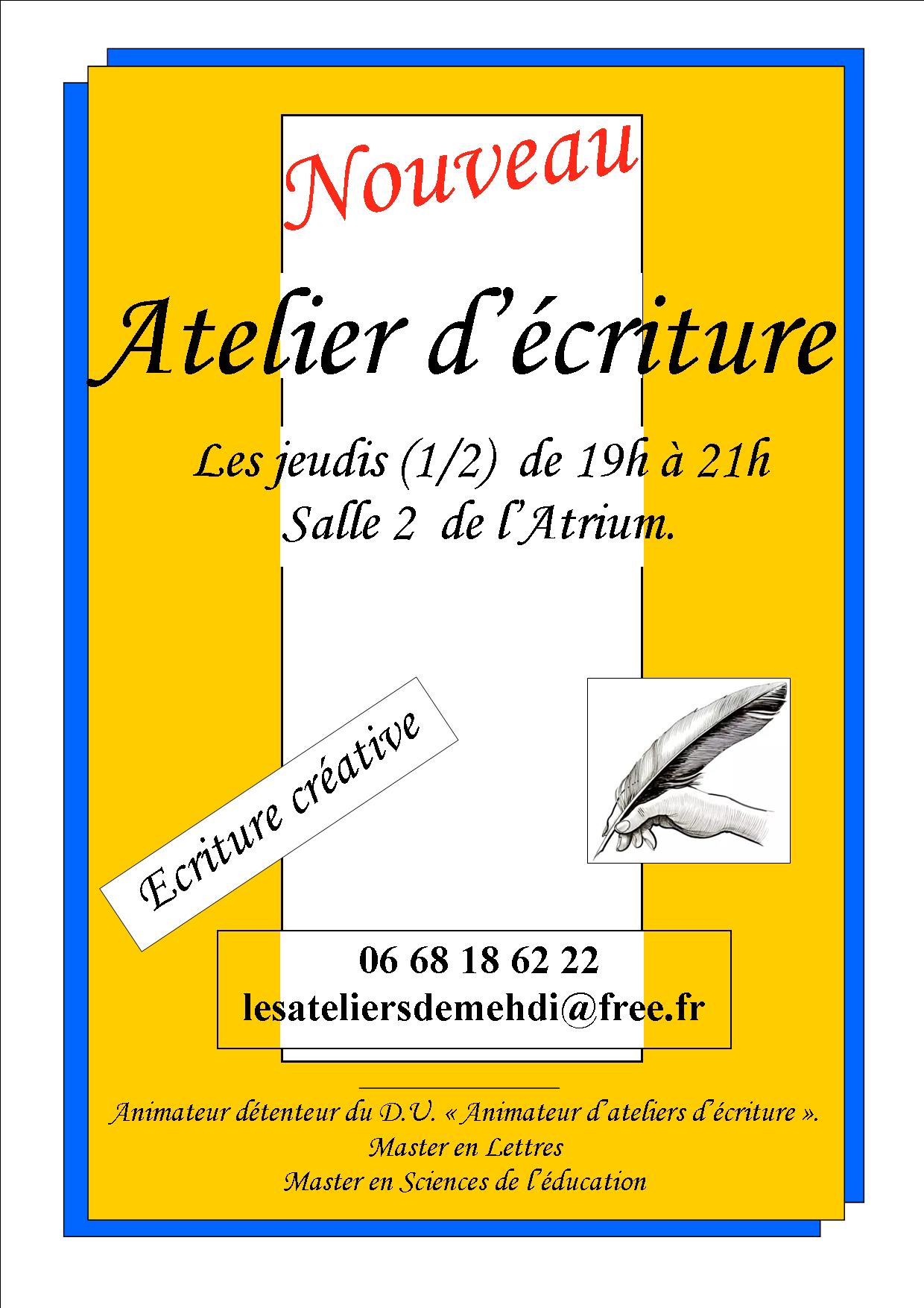 Atelier d'&eacute;criture cr&eacute;ative - d&eacute;couverte